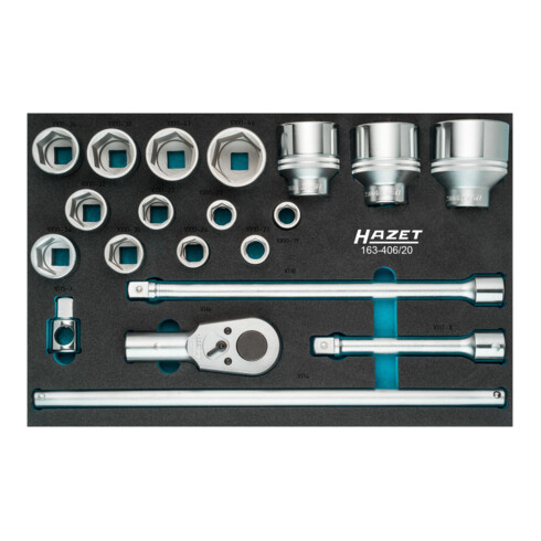 HAZET Steckschlüssel-Satz 163-406/20 Vierkant hohl 20 mm (3/4 Zoll) Außen-Sechskant Profil Anzahl Werkzeuge: 20