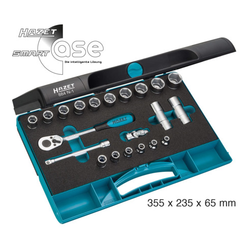 HAZET Steckschlüssel-Satz 884N-1 Vierkant hohl 10 mm (3/8 Zoll) Außen-Sechskant-Tractionsprofil Anzahl Werkzeuge: 21