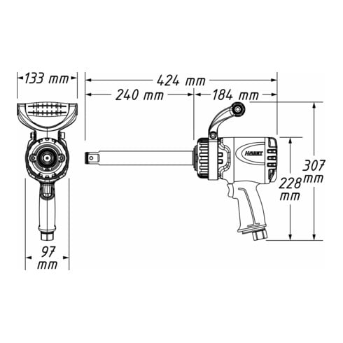 HAZET Twin Turbo Schlagschrauber lange Spindel 9014LGTT Hochleistungs-Doppelhammer-Schlagwerk