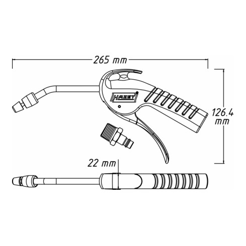 HAZET uitblaaspistool 100 mm, met venturi-mondstuk en gebogen buis 9040P-4