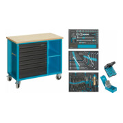 HAZET Verrijdbare werkbank met assortiment 177W-7/169 Lades vlak: 6 x 80 x 527 x 348 mm Lades hoog: 1 x 165 x 527 x 348 mm Aantal gereedschappen: 169-1