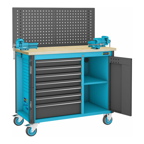 HAZET Werkbank, fahrbar Assistent 179NW, Sortiment 179NW-7/210, 210-teilig, Schubladen, flach: 6 x 81 x 522 x 398 mm, Schubladen, hoch: 1 x 166 x 522 x 398 mm