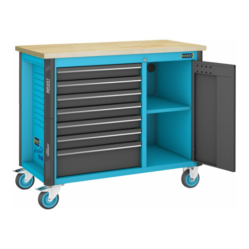 HAZET Werkbank, fahrbar Assistent 179NW, Sortiment 179NW-7/210, 210-teilig, Schubladen, flach: 6 x 81 x 522 x 398 mm, Schubladen, hoch: 1 x 166 x 522 x 398 mm