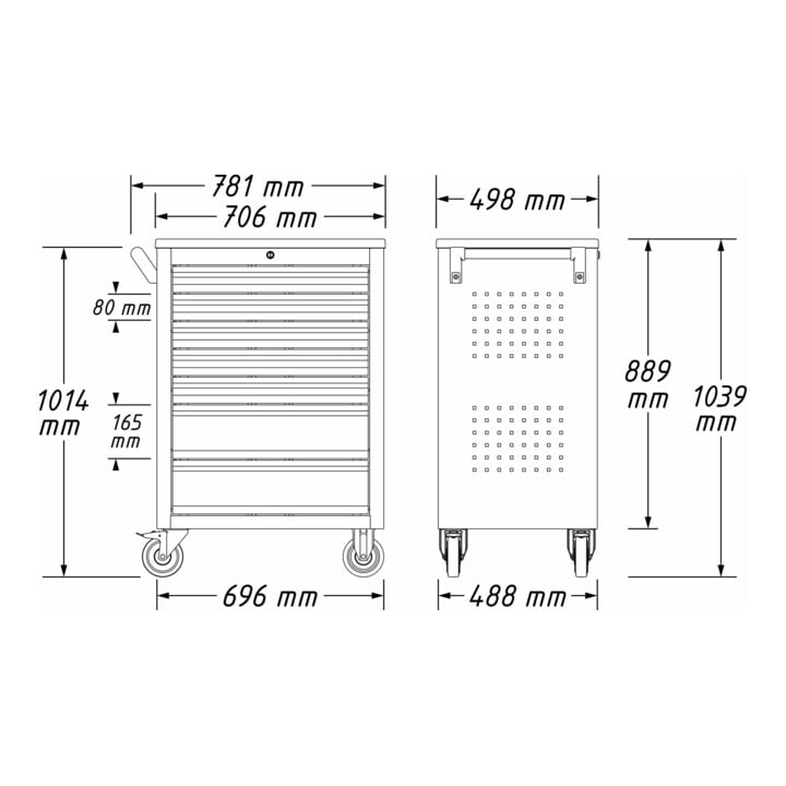 HAZET Werkstattwagen Assistent 178 N-7 mit 147 Werkzeugen 178N-7/147 Schubladen flach: 5 x 80 x 527 x 348 mm Schubladen hoch: 2 x 165 x 527 x 348 mm Anzahl Werkzeuge: 147