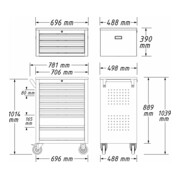 HAZET Werkstattwagen Assistent 178N-10 Schubladen flach: 8 x 80 x 527 x 348 mm Schubladen hoch: 2 x 165 x 527 x 348 mm-4