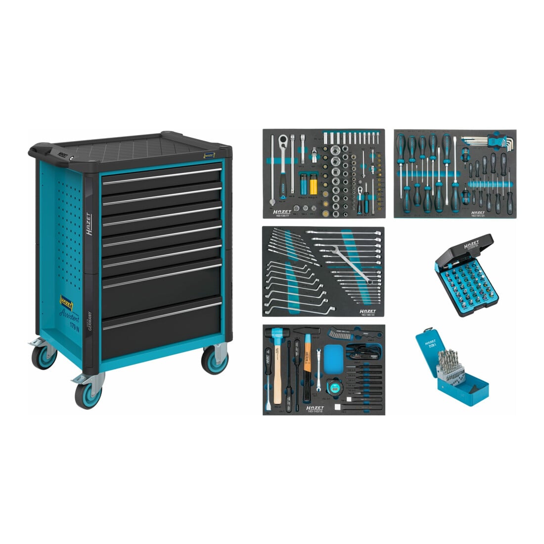 HAZET Werkstattwagen Assistent 179N-7/220 ∙ Schubladen flach: 5 x 77 x 522 x 398 mm ∙ Schubladen hoch: 2 x 162 x 522 x 398 mm