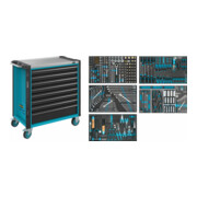 HAZET Werkstattwagen Assistent 179NXL, Sortiment 179NXL-7/382, 382-teilig, Schubladen, flach: 5× 81 x 696 x 398 mm, Schubladen, hoch: 2× 166 x 696 x 398 mm