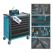 HAZET Werkstattwagen Assistent 179NXL, Sortiment 179NXL-7/382, 382-teilig, Schubladen, flach: 5× 81 x 696 x 398 mm, Schubladen, hoch: 2× 166 x 696 x 398 mm