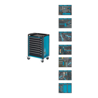 HAZET Werkstattwagen Assistent mit Sortiment 179-8-2700-163/296 Schubladen flach: 7 x 80 x 527 x 398 mm Schubladen hoch: 1 x 165 x 527 x 398 mm Anzahl Werkzeuge: 296