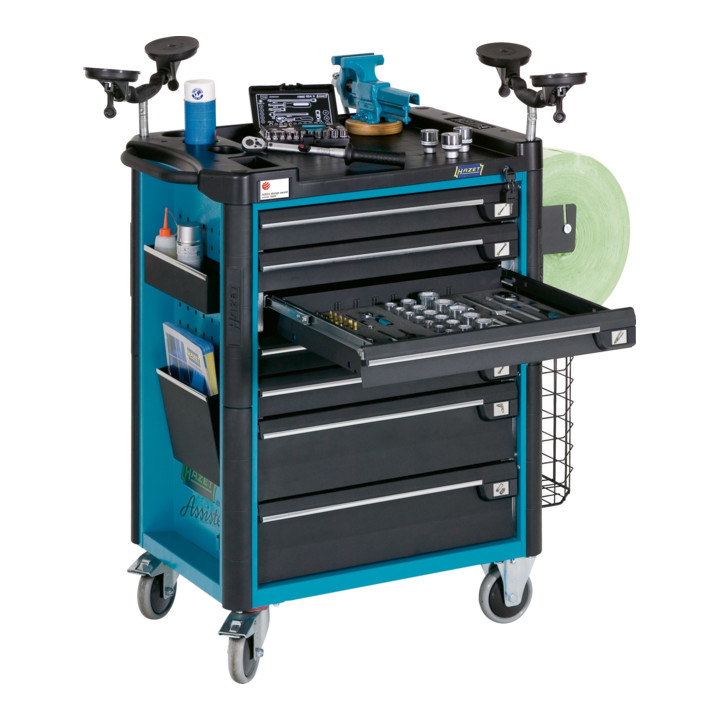 HAZET Werkstattwagen Assistent mit Sortiment 179-8-2700-163/296 Schubladen flach: 7 x 80 x 527 x 398 mm Schubladen hoch: 1 x 165 x 527 x 398 mm Anzahl Werkzeuge: 296