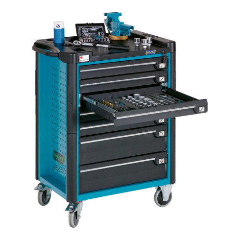 HAZET Werkstattwagen Assistent mit Sortiment 179-8-2700-163/296 Schubladen flach: 7 x 80 x 527 x 398 mm Schubladen hoch: 1 x 165 x 527 x 398 mm Anzahl Werkzeuge: 296