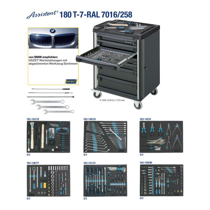HAZET Werkstattwagen Assistent mit Sortiment 180T-7-RAL7016/258 258-teilig