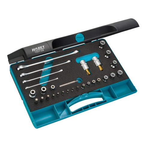 HAZET Werkzeug-Satz TX 1557/29 Vierkant hohl 6,3 mm (1/4 Zoll), Vierkant hohl 10 mm (3/8 Zoll), Vierkant hohl 12,5 mm (1/2 Zoll) Außen TX Profil, Tamper Resistant TX Profil, Innen TX Profil Anzahl Werkz