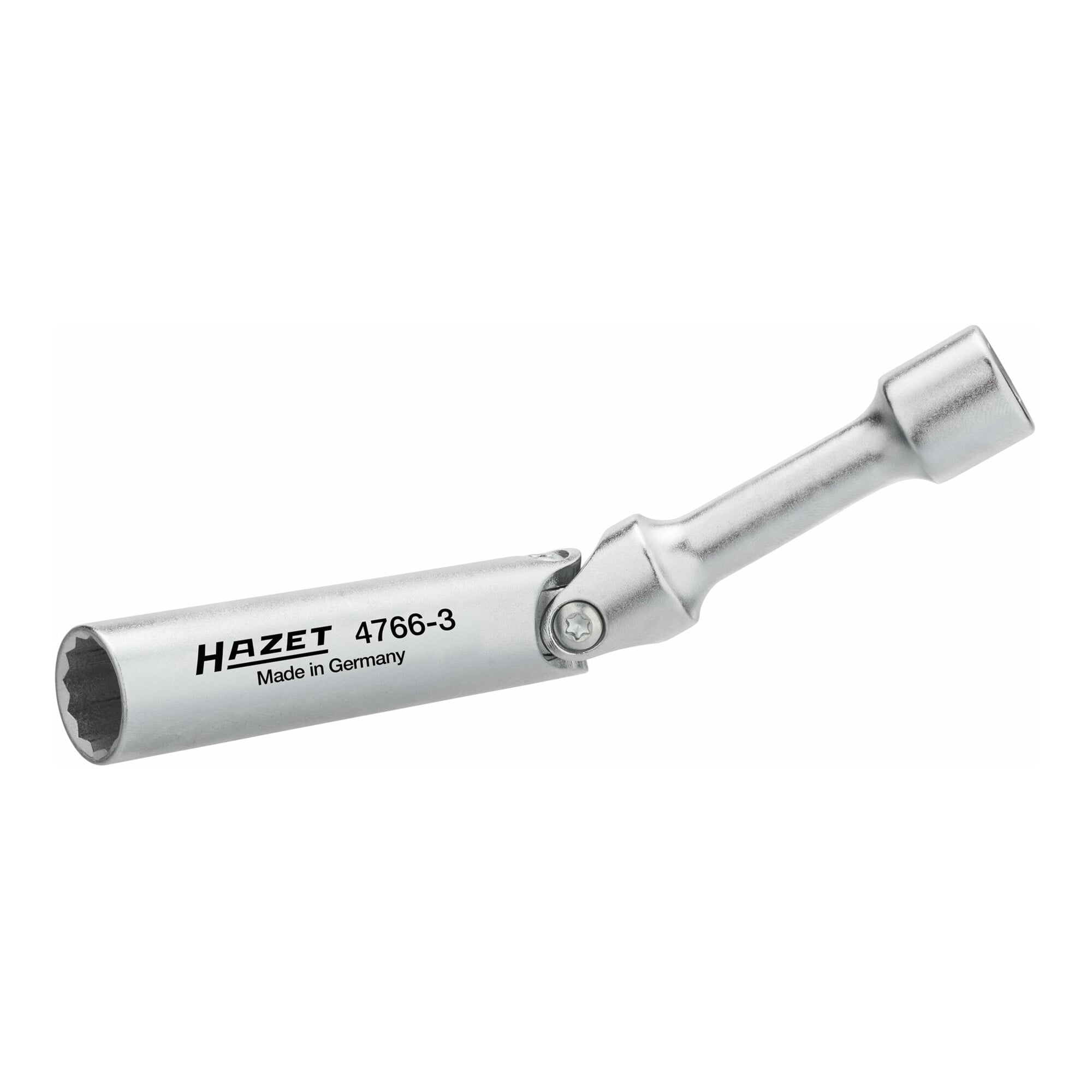 HAZET 4766-3 Zündkerzen-Schlüssel | Vierkant hohl 10 mm (3/8) | Außen-Doppel-Sechskant Profil 14 mm | mit Gelenk und Haltefeder