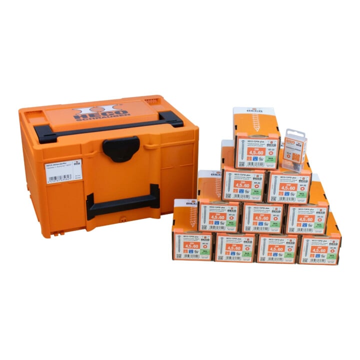 HECO Aktionskoffer "Fassade 2", HT-plus Fassadenschraube A2 4,5 x 60, Langbits HD-20 70mm, in Systainer3 M237