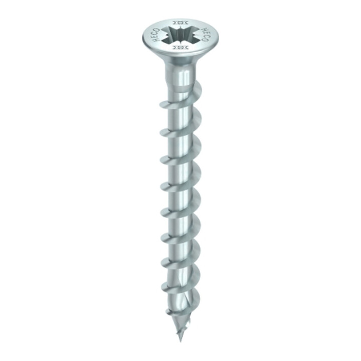HECO HECO-TOPIX-plus vite per ferramenta 4,5 x 40, testa svasata, Pozi-Drive, filettatura completa variabile, zincata blu, A3K