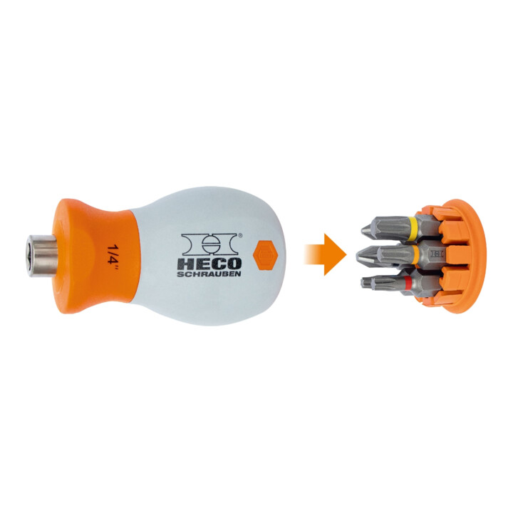 HECO-Stubby Mini-Schraubendreher mit 6-tlg. Bitmagazin im Griff, HD- und PZD-Bits, 1 Stk.