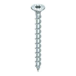HECO-TOPIX-plus Vis de ferrure, tête fraisée avec poches d’usinage, T-Drive, filetage complet, zingué bleu, A3K