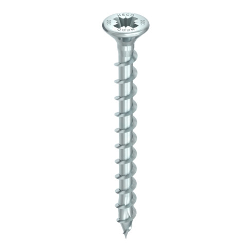 HECO-TOPIX-plus Beschlagschraube 3,5 x 40, Senkkopf mit Frästaschen, Pozi-Drive, Vollgewinde, verzinkt blau, A3K