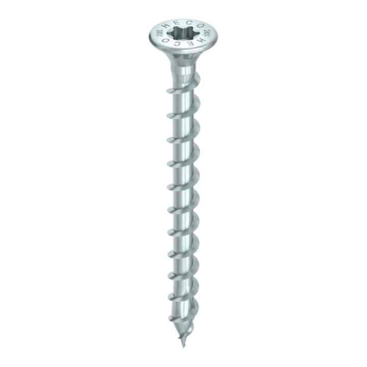 HECO-TOPIX-plus Beschlagschraube, Senkkopf mit Frästaschen, T-Drive, Vollgewinde, verzinkt blau, A3K