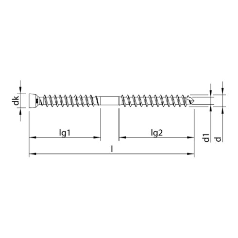 HECO WT-S Zylindersenkkopf A2 5,0 x 45, T-Drive, UK-Gewinde, W15