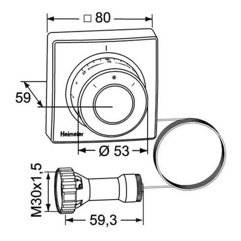 Heimeier Thermostat-Kopf F Ferneinsteller Kapillarrohr 2 m