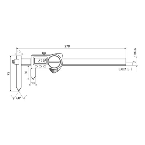 Helios-Preisser Digitaler Taschen-Bohrungsabstandsmessschieber IP67, MB 10-210 mm