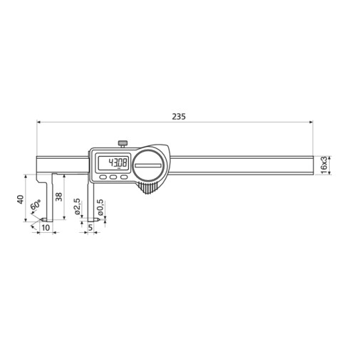 Helios-Preisser Digitaler Taschenmessschieber IP67 außen gewinkelte Messsp. 150 mm