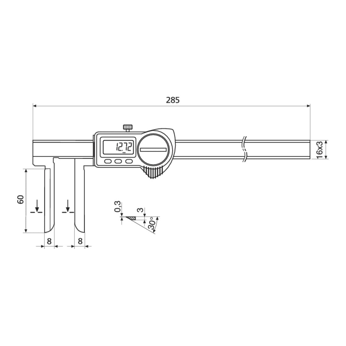 Helios-Preisser Digitaler Tiefenmessschieber IP67, mit Kreuzschnäbel 60mm 10-200mm