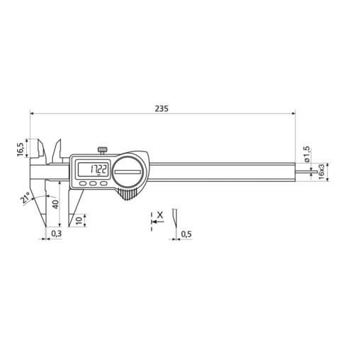 Helios-Preisser Digitaler Tiefenmessschieber IP67 spitze Messschenkel, 150x40mm