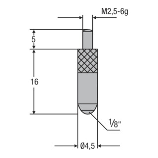 Helios-Preisser HM-Insert de mesure M2,5mm Insert à bille 1/8", L 16mm