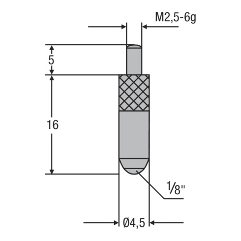 Helios-Preisser HM-Messeinsatz M2,5mm Kugeleinsatz 1/8", L 16mm