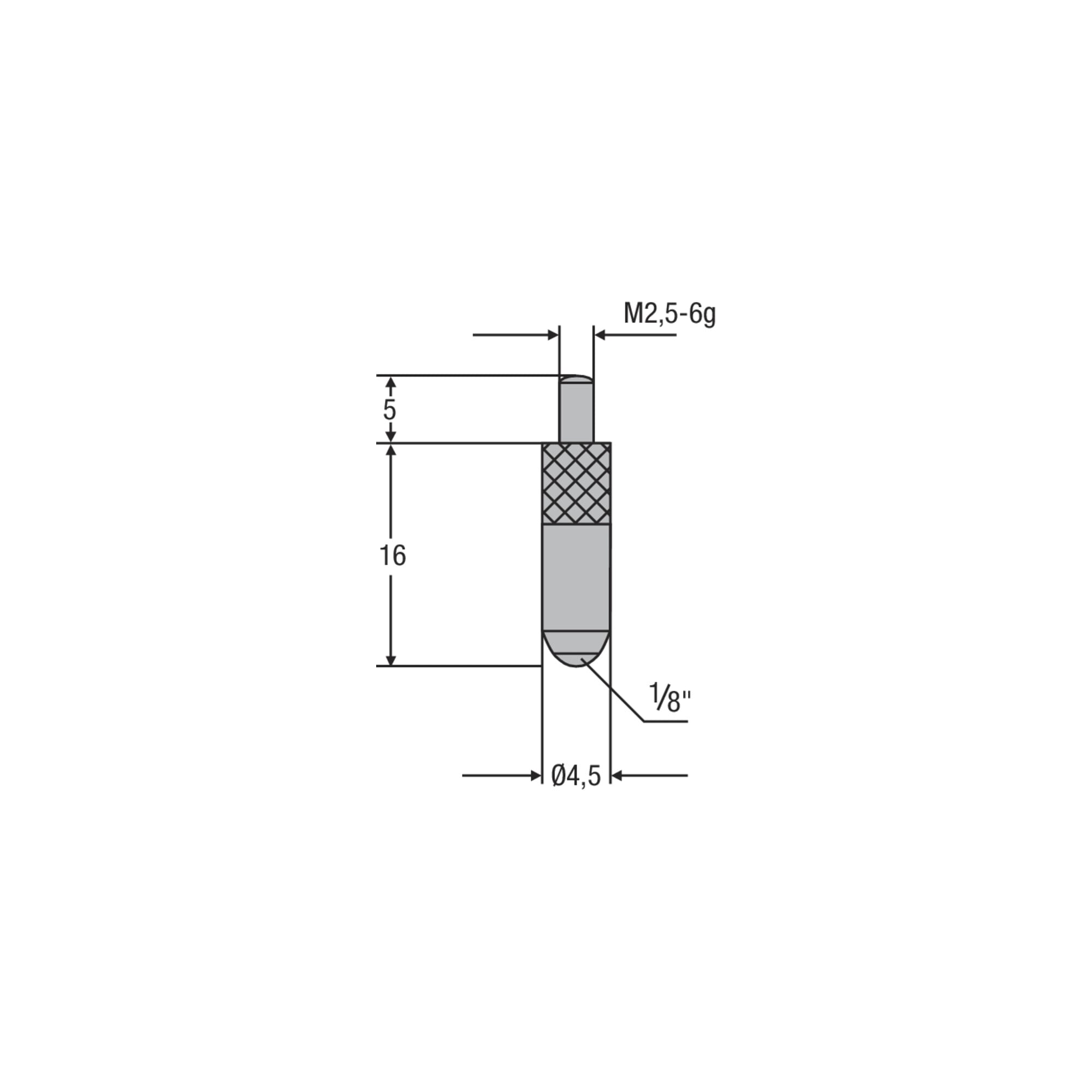 Helios-Preisser HM-Messeinsatz M2,5mm Kugeleinsatz 1/8", L 16mm