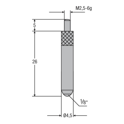 Helios-Preisser HM-Messeinsatz M2,5mm Kugeleinsatz 1/8", L 26mm