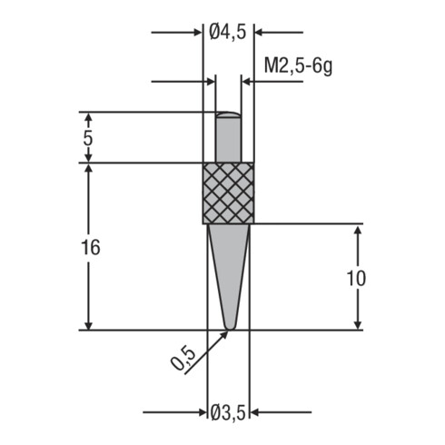 Helios-Preisser Messeinsatz M2,5mm Spitze Radius 0,5 mm