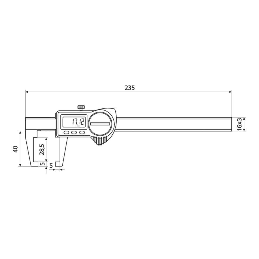 Helios-Preisser Pied à coulisse numérique IP67, becs de mesure intérieurs angulaires, 150 mm