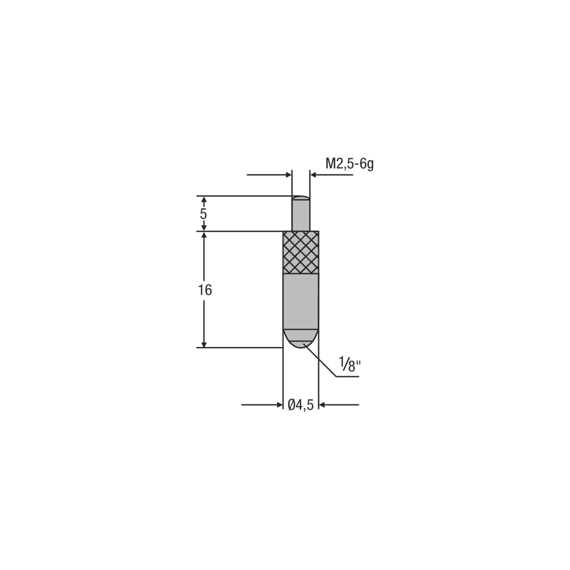 Helios-Preisser Rubin-Messeinsatz M2,5mm Kugeleinsatz 1/8", L 16mm
