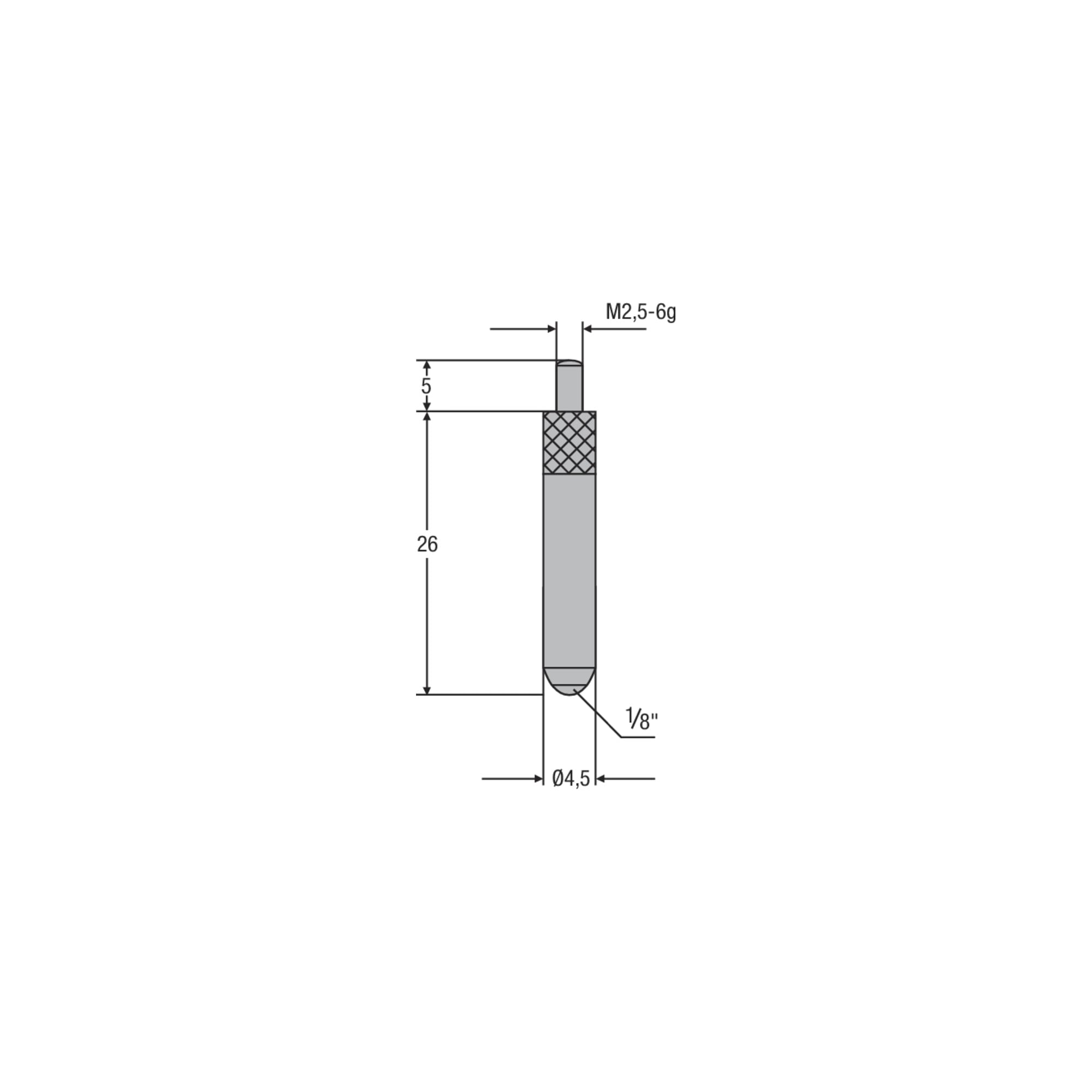 Helios-Preisser Saphir-Messeinsatz M2,5mm Kugeleinsatz 1/8", L 26mm