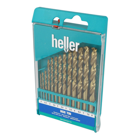 Heller HSS TIN DIN 338 Stahlbohrer, Rundschaft, set 13-tlg. Durchmesser 2/2,5/3/…/7/7.5/8