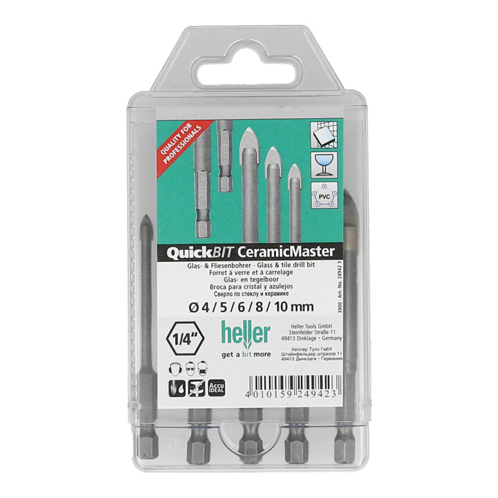 Heller QuickBit CeramicMaster, ¼“-Sechskantschaft, Satz, 4, 5, 6, 8 und 10 mm Durchmesser