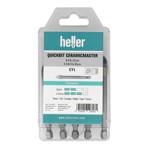 Heller QuickBit CeramicMaster, set 5 pièces diamètre 6/6/8/8/10 mm