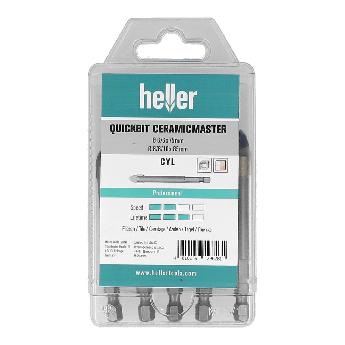 Heller QuickBit CeramicMaster, set 5 pièces diamètre 6/6/8/8/10 mm