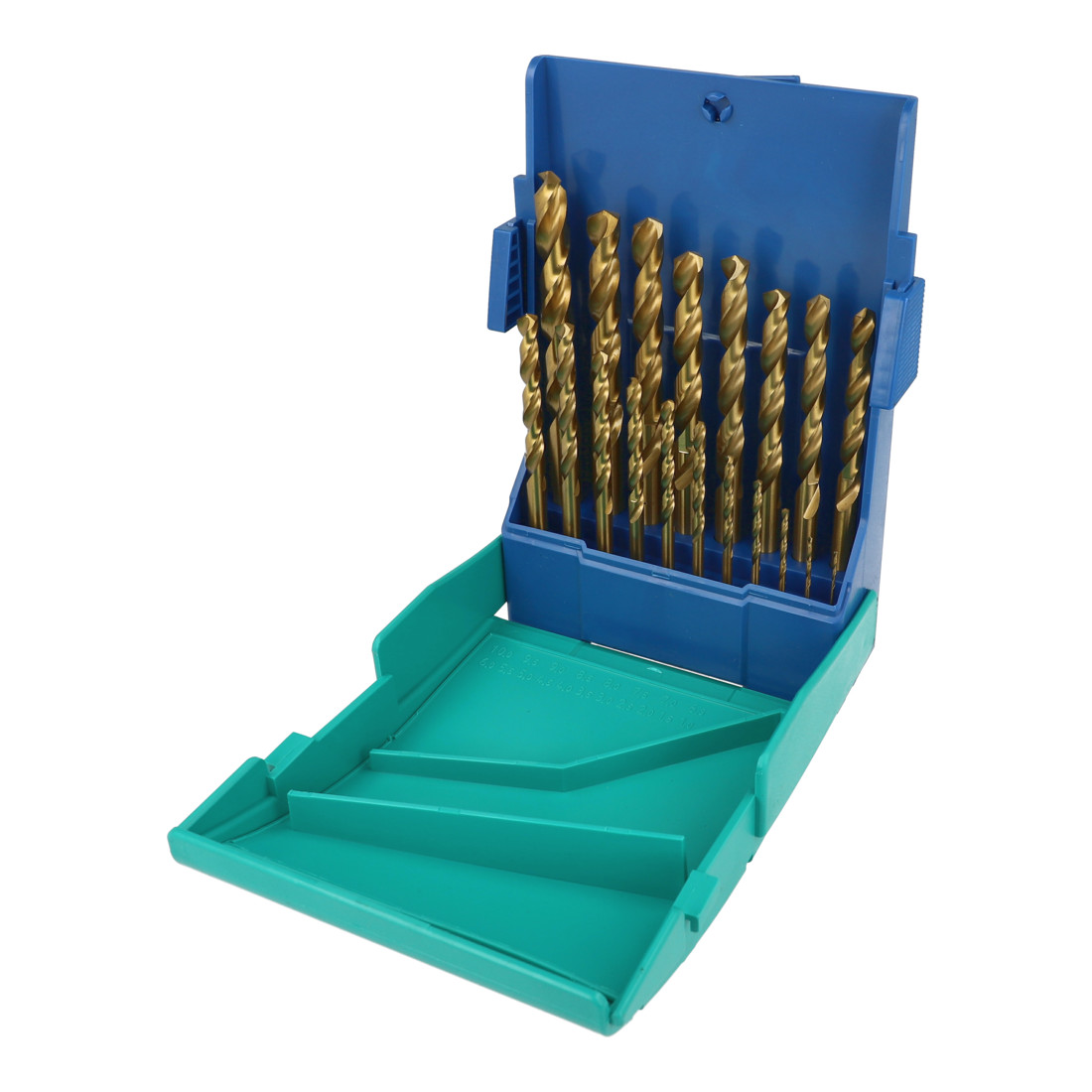 Heller Tools HSS TIN DIN 338 Forets acier, queue ronde, set de 19 pièces Ø 1/1,5/2 à 9/9,5/10