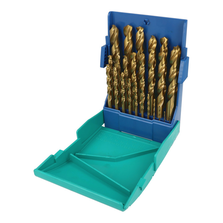 Heller Tools HSS TIN DIN 338 Forets acier, queue ronde, set de 25 pièces, Ø 1/1,5/2 à 12/12,5/13