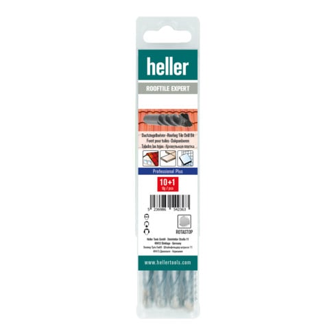 Heller Tools Rooftile Expert Dachziegelbohrer, ROTASTOP, Ø 4 x 40/75 mm, 10 + 1!