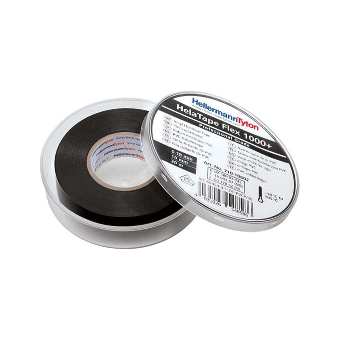 HellermannTyton Premium PVC-Isolierband 19mmx20m, schwarz FLEX1000+19x20 BK