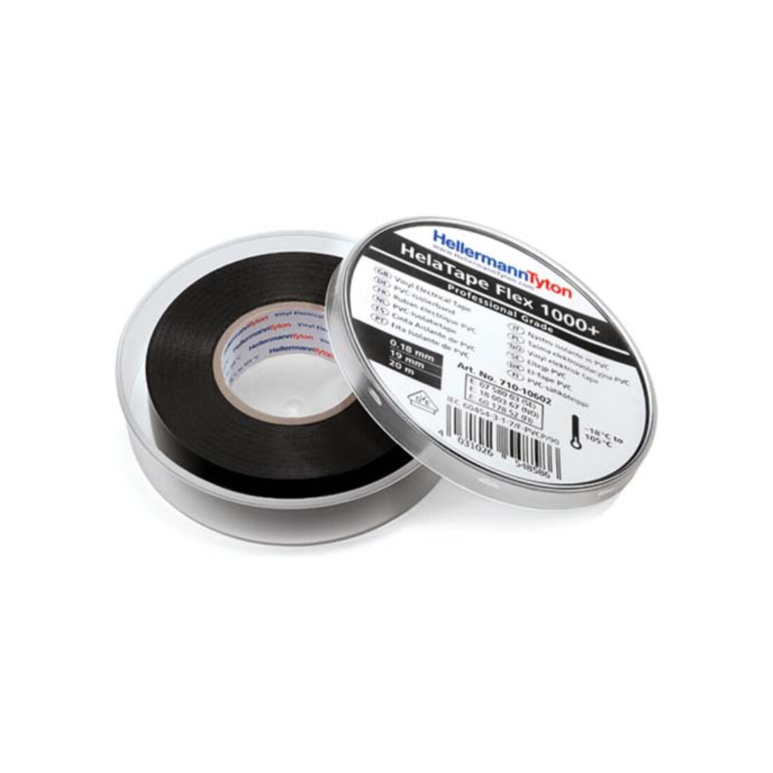 HellermannTyton Premium PVC-Isolierband 19mmx20m, schwarz FLEX1000+19x20 BK