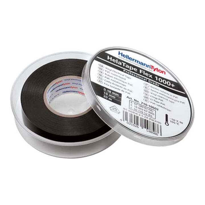 HellermannTyton Ruban isolant PVC Premium 19 mm x 20 m, noir FLEX1000+19x20 BK