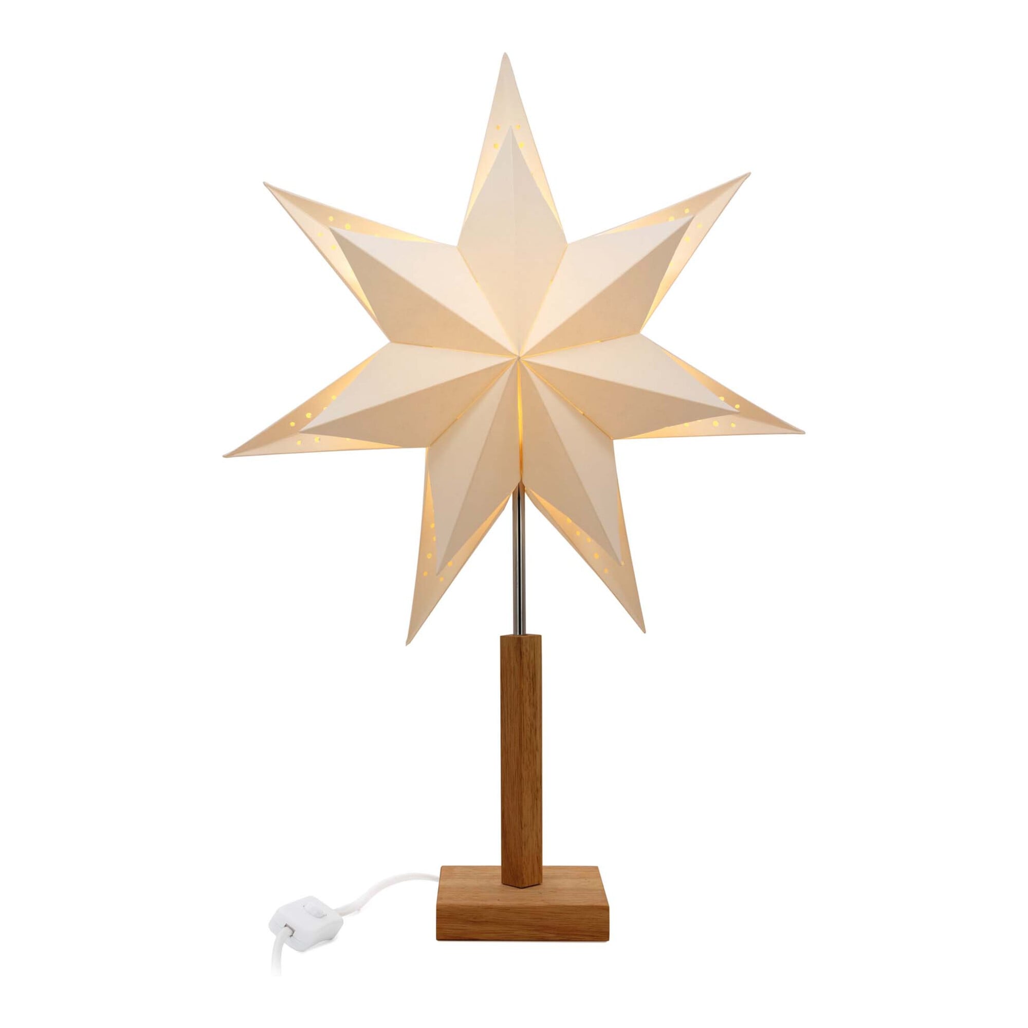 Hellum Lampe LED-Papierstern doppellagig mit Holzfuß 578737