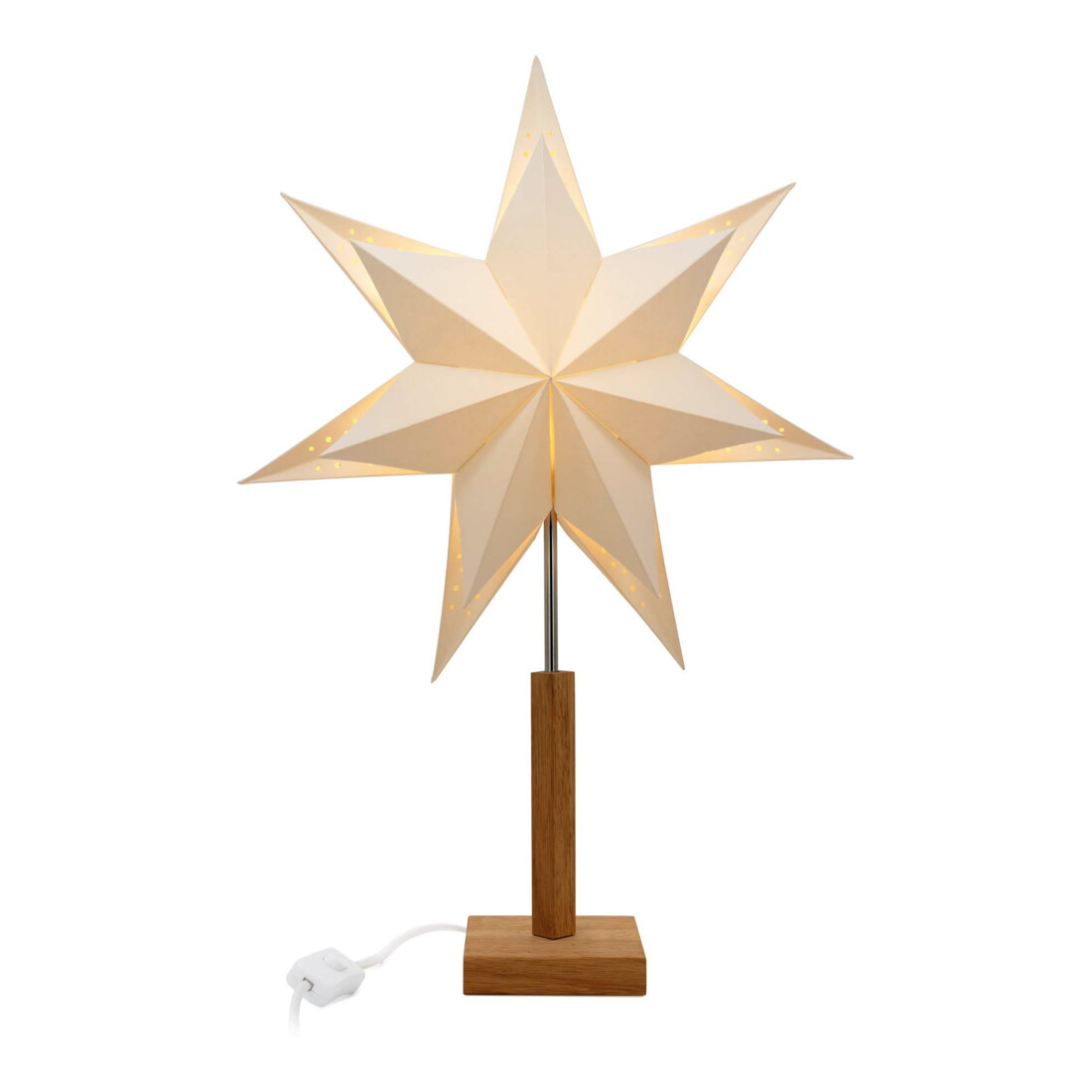 Hellum Lampe LED-Papierstern doppellagig mit Holzfuß 578737